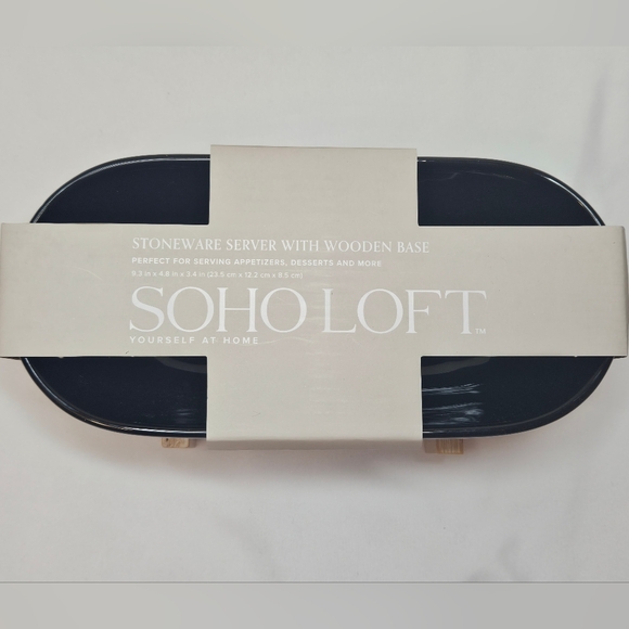 Soho Loft Black Bowl with Wooden Stand NEW - Picture 2 of 7